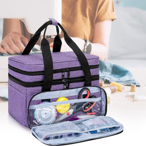 Double Layer Sewing Accessories Organizer with 2 Detachable Pouches, Large Sewin - Picture 4 of 6